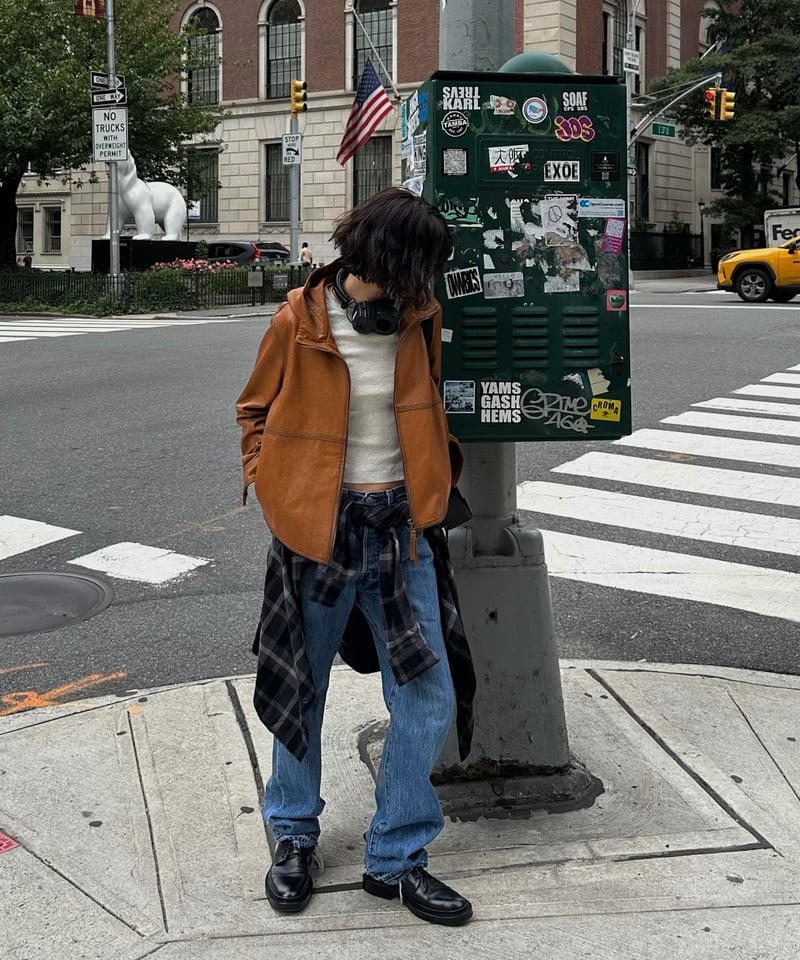 hooded leather blouson(camel) | ok.soon