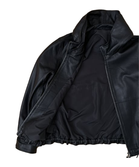 hooded leather blouson(black)