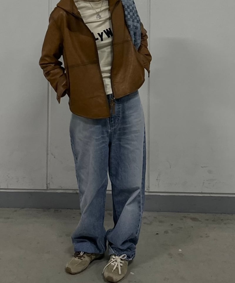 hooded leather blouson(camel) | ok.soon