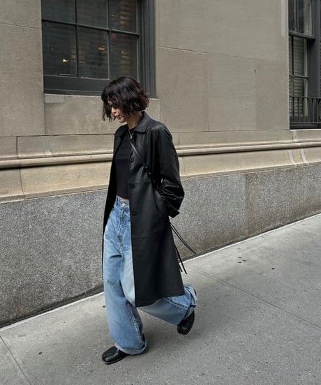 classic leather coat middle length