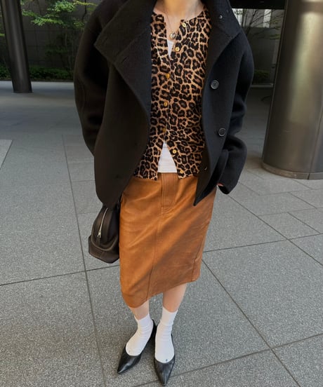 ok.soon×piccadilly faux-leather middle skirt brown