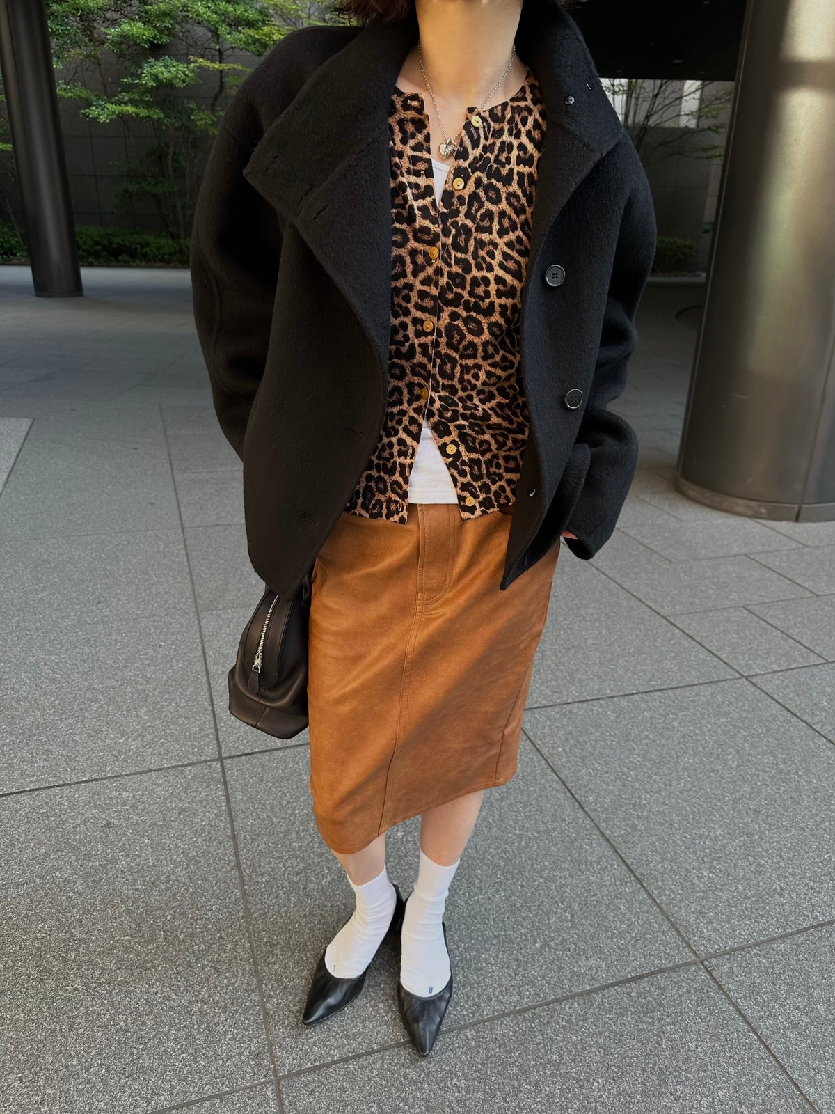 ok.soon×piccadilly faux-leather middle skirt br