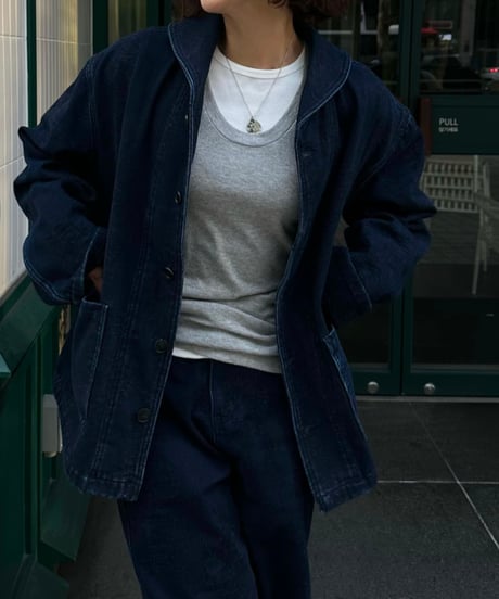 navy denim jacket & navy denim casual pants