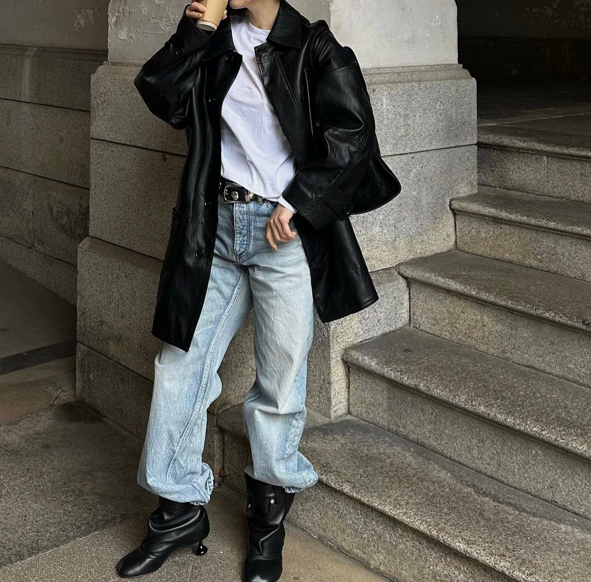 faux leather half coat | ok.soon