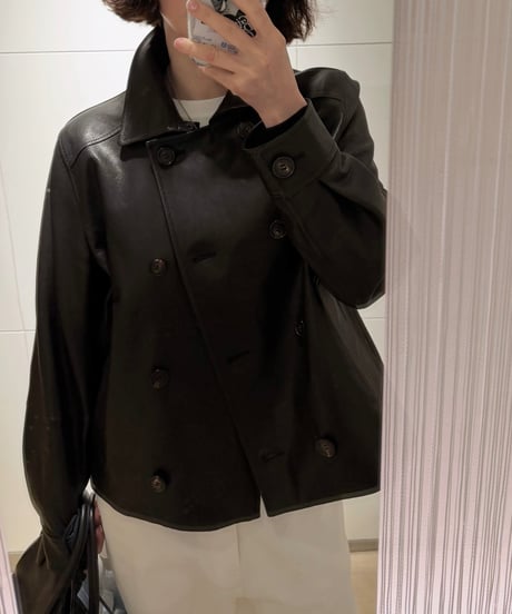double-breasted short leather coat