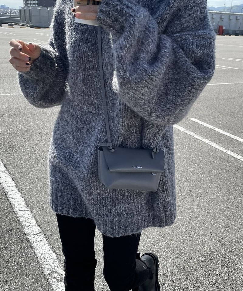 ok.soon  オーバーサイズクルーネックニット  gray 【新品】 ハイネックミックスニットgray,blue | ok.soon
