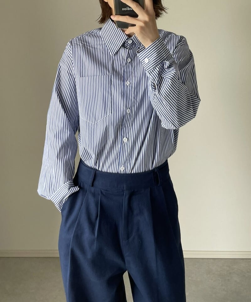 wide tuck pants (navy) | ok.soon