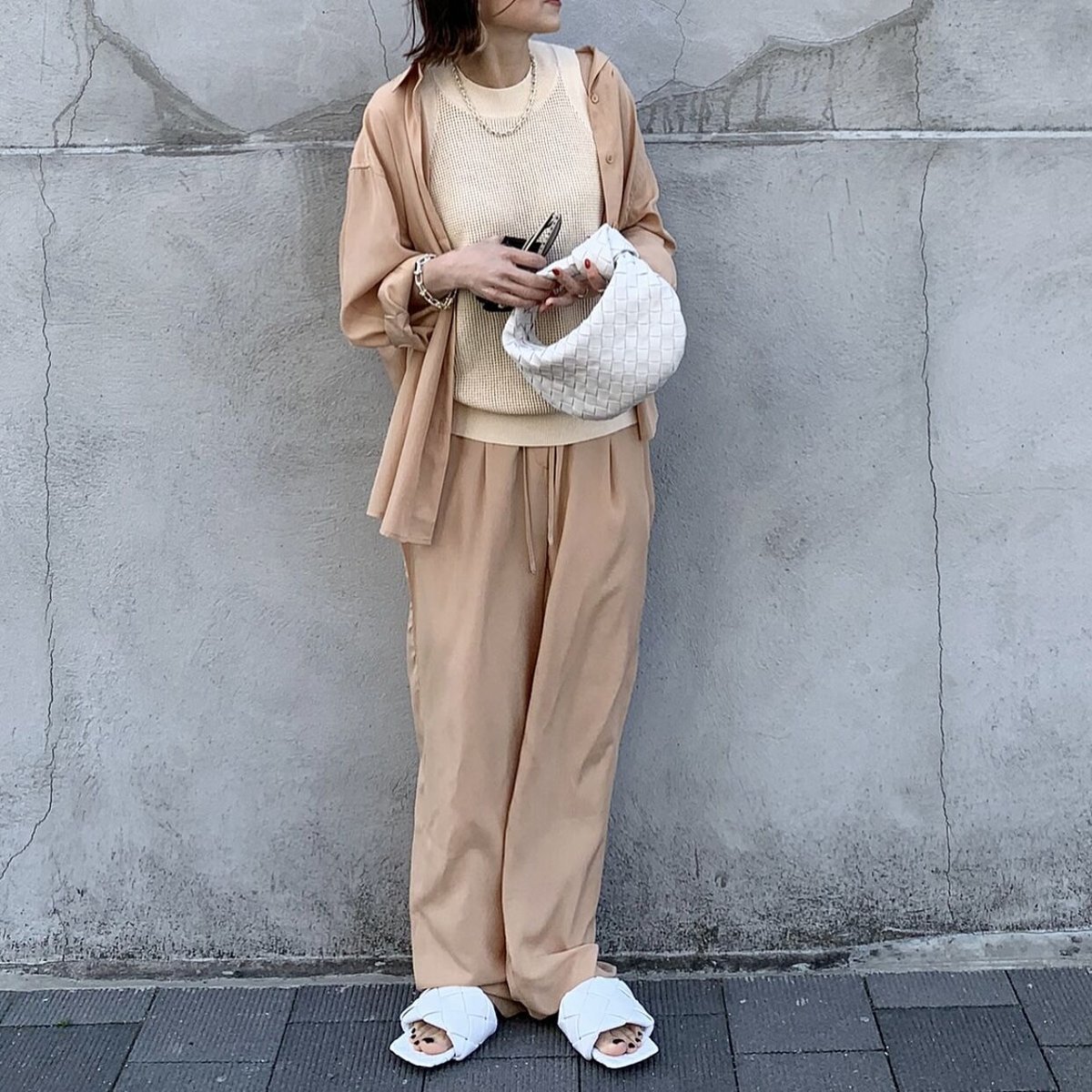 new リラックスサテンセットアップblack,camel | ok.soon