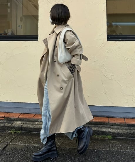 ［regular length］cotton trench coat (beige/black)