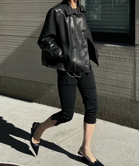 double-breasted short leather coat