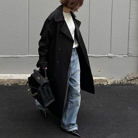 ［regular length］cotton trench coat (beige/black)