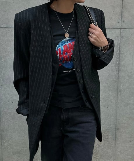 pinstripe collarless jacket&vest
