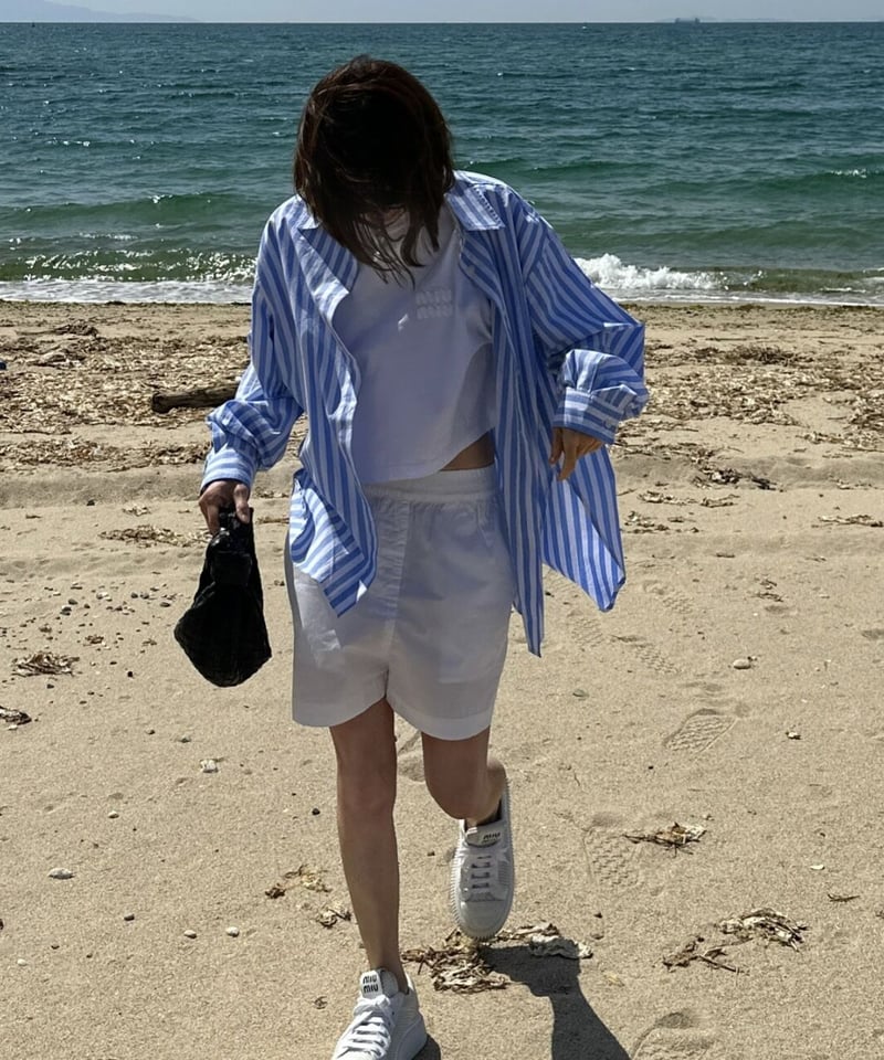 UNNNSAD ストライプ シャツ フェイクレイヤード レース ロング london stripe shirt | ok.soon