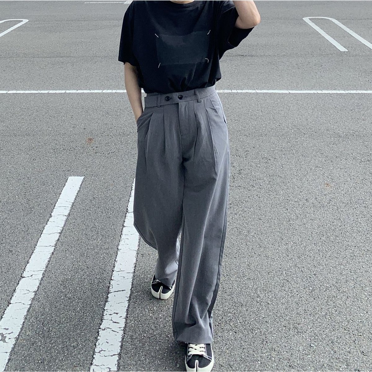 2ボタンワイドスラックスgray | ok.soon 2ボタンワイドスラックスgray | ok.soon