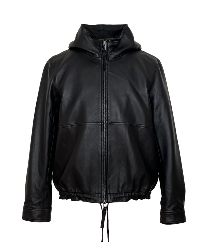 hooded leather blouson(black) | ok.soon