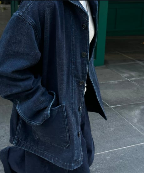 navy denim jacket & navy denim casual pants