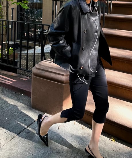 double-breasted short leather coat