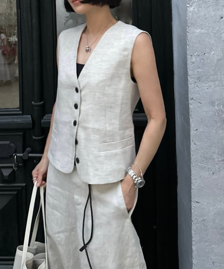 linen vest&slacks setup ecru