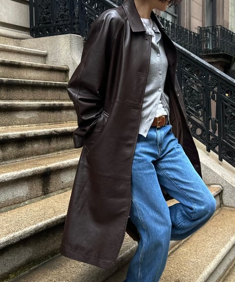 classic leather coat middle length