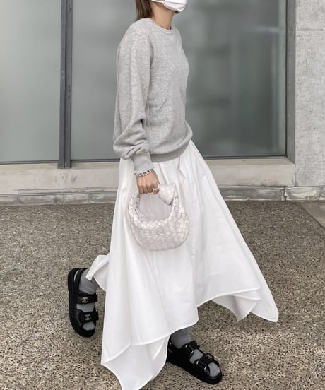 irregular hem long skirt(stripe/white)