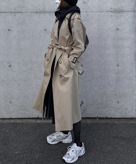 ［long length］cotton trench coat (beige/black)