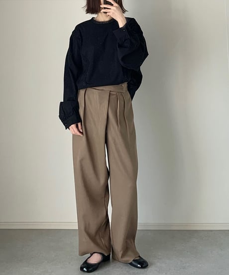wool like wide tuck pants