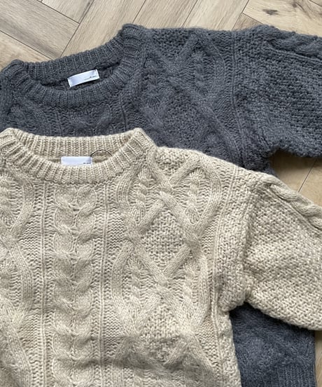 cable  knit(gray,ecru)