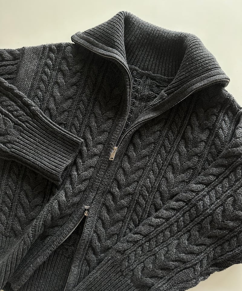 wool blend zip up cable knit | ok.soon