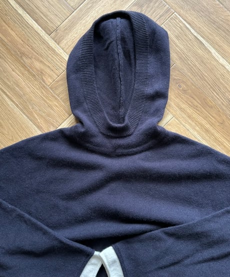 navy hoodie knit & mock neck long sleeve