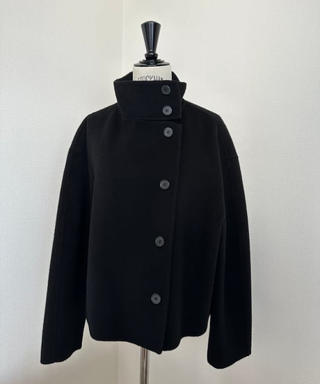 stand collar short coat(gray/black)