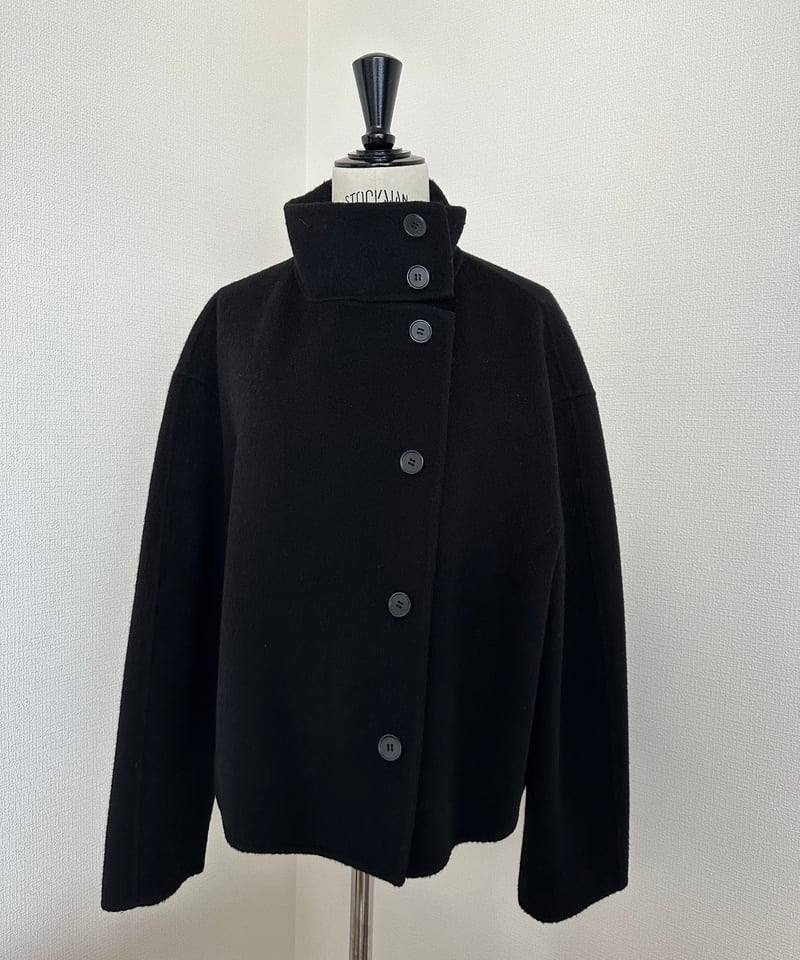 stand collar short coat(gray/black) | ok.soon