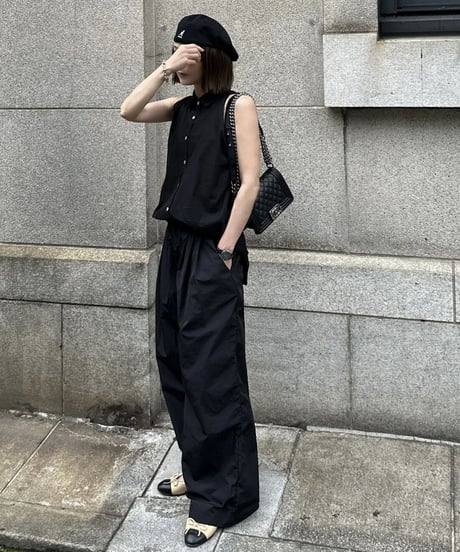 nylon wide pants black