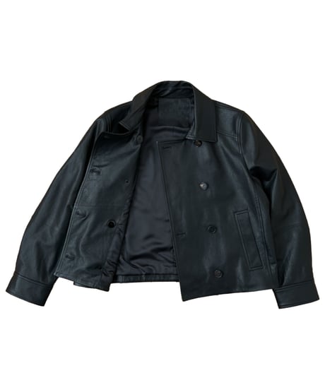 double-breasted short leather coat