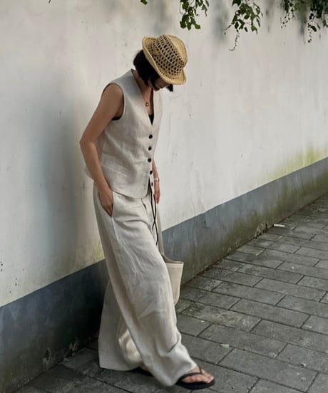 linen vest&slacks setup ecru