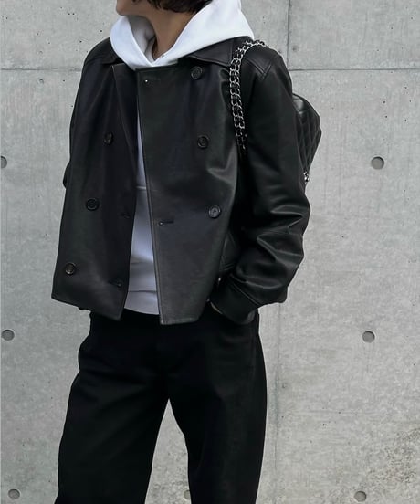 double-breasted short leather coat