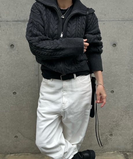 wool blend zip up cable knit