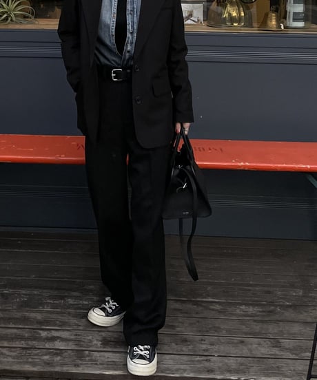 ［long length］wool blend straight slacks