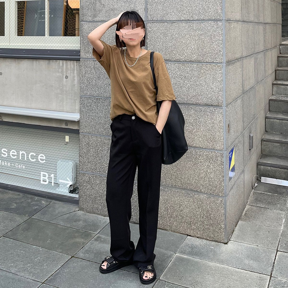 オクスン　oksoon 黒 ワイドパンツ long length straight slacks (black) | ok.soon
