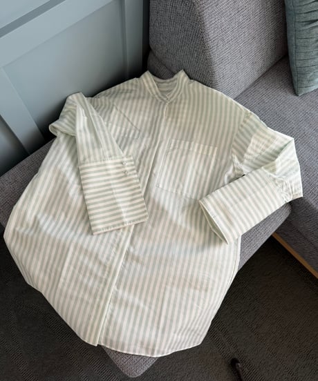 collarless stripe shirt mint green