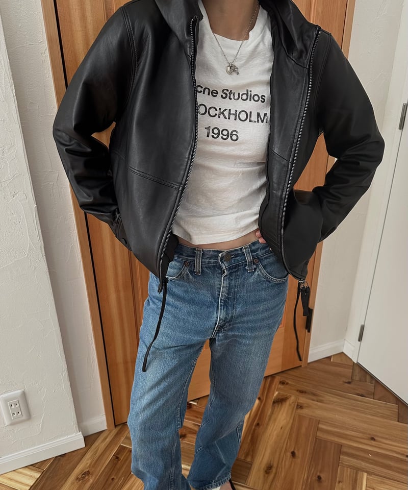 hooded leather blouson(black) | ok.soon