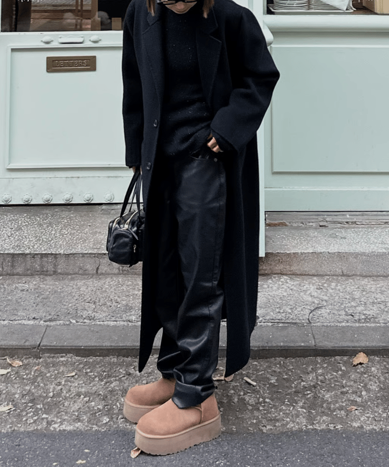 fake leather straight pants | ok.soon
