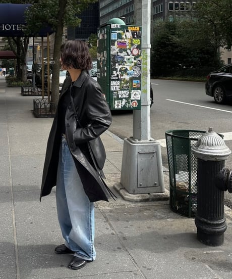 classic leather coat middle length