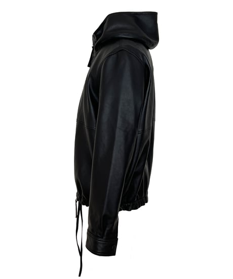 hooded leather blouson(black)