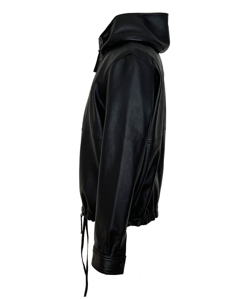 pre-order］hooded leather blouson(black) | ok.soon