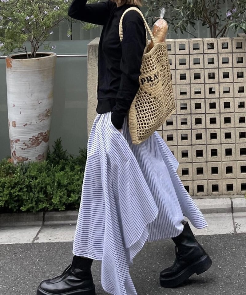 irregular hem long skirt(stripe/white) | ok.soon