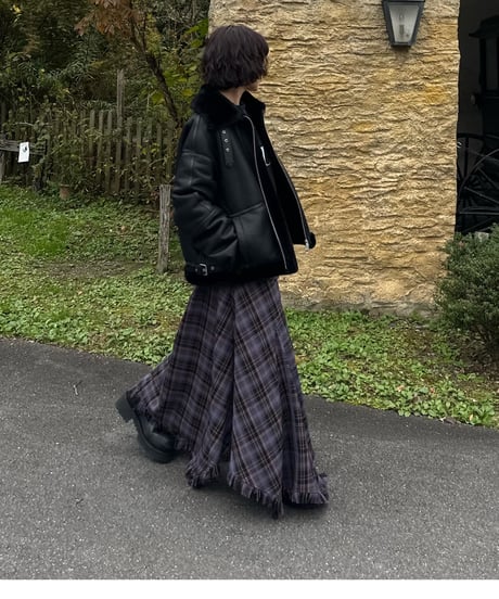 tartan check long skirt