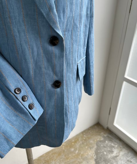 pencil stripe linen jacket blue