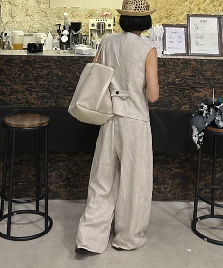 linen vest&slacks setup ecru