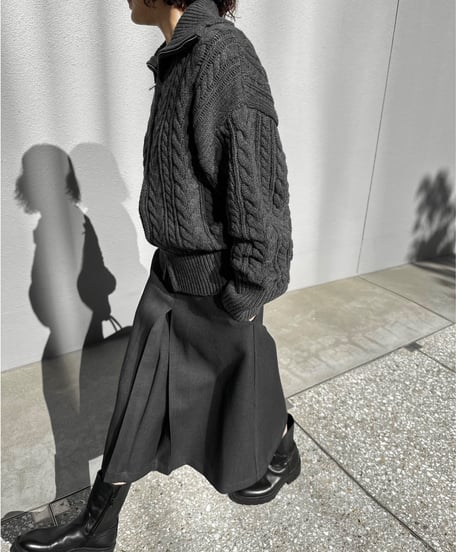 wool blend zip up cable knit