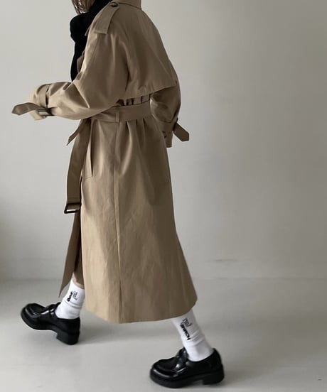 ［regular length］cotton trench coat (beige/black)